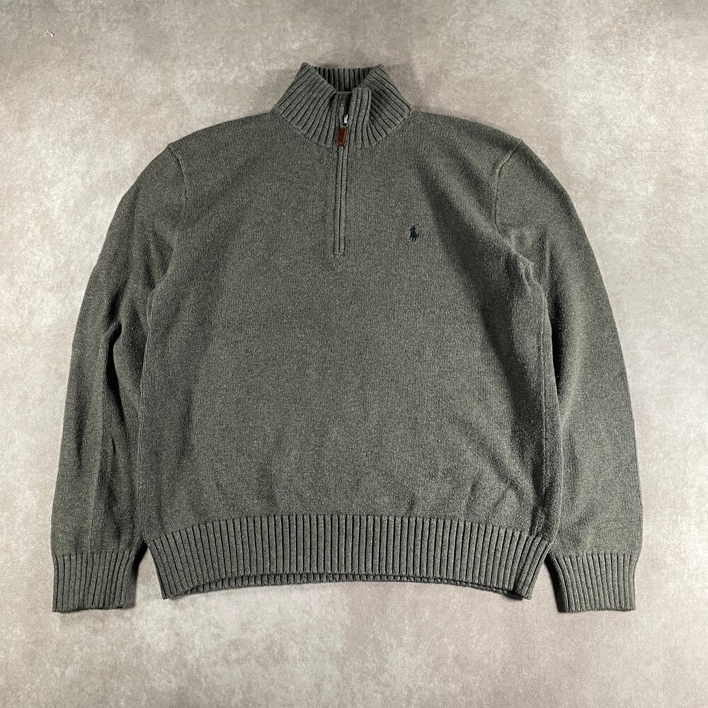 90's Polo by Ralph Lauren 1/4 Zip Pullover Gray Men's Medium Preppy Embroidered